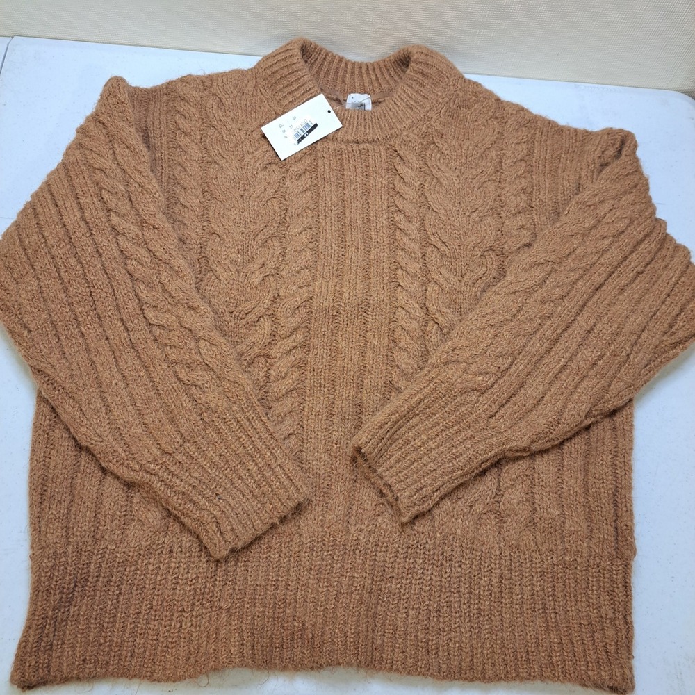 A New Day Womens Sweater XXL Brown NWT Cable Knit Crew Neck 1890-360